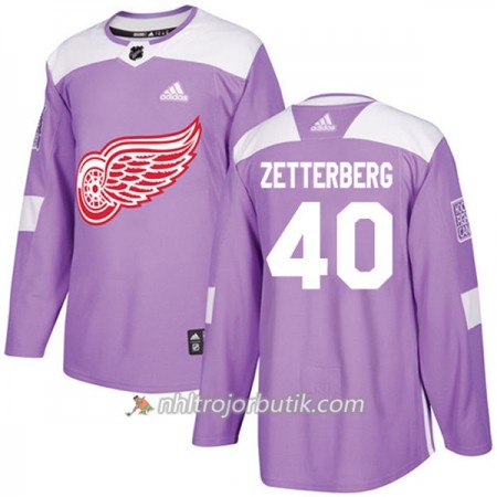 Män Ishockey Detroit Red Wings Tröja Henrik Zetterberg 40 Adidas 2017-2018 Lila Fights Cancer Practice Authentic